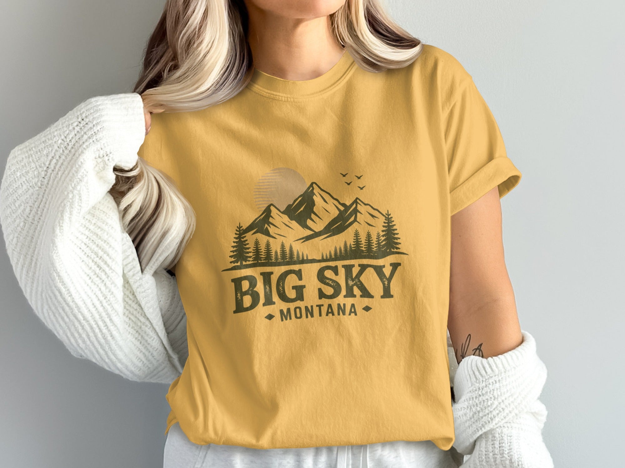 Big Sky Montana Graphic Yellow T-Shirt for Casual Wear Product