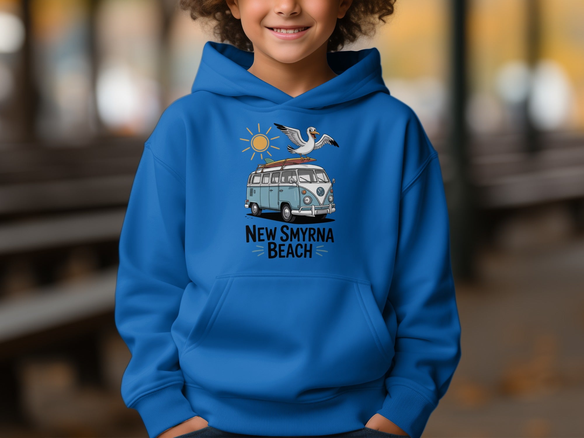 New Smyrna Beach Hoodie with Vintage Van Design product type