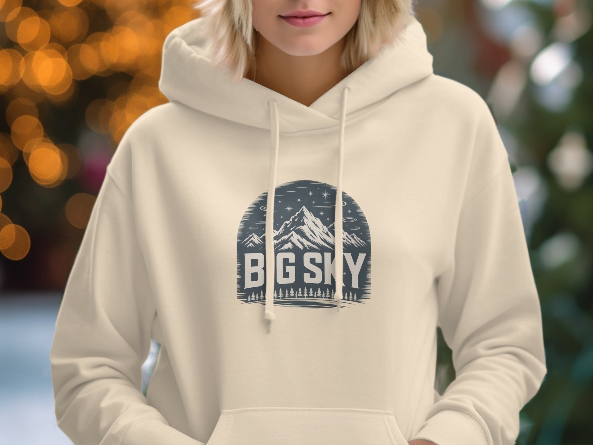 Big Sky Mountain Print Hoodie with Drawstring