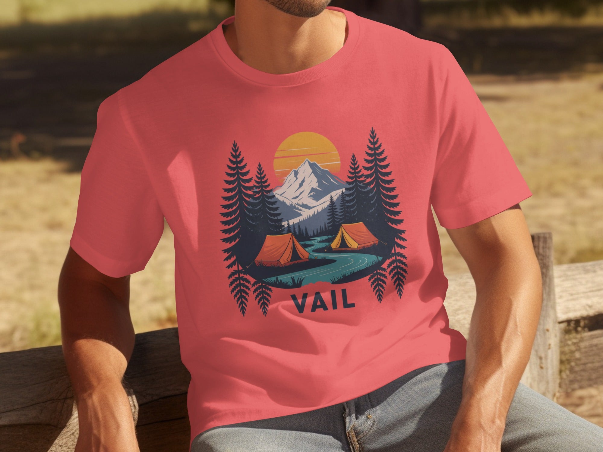 Vail Camping Scene T-shirt with Mountain Design product type