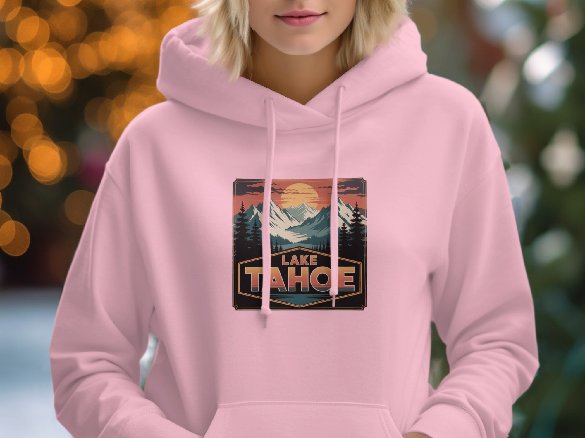 Scenic Lake Tahoe Hoodie with Vintage Design