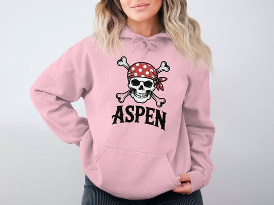 Aspen Pink Skull and Crossbones Hoodie product