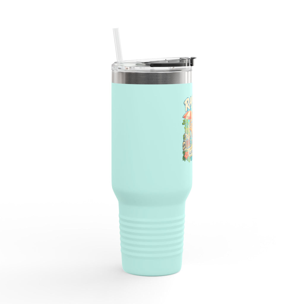 Ram Head Retreat St John USVI artwork on a Polar Camel 40 oz travel mug with handle, lid and straw.