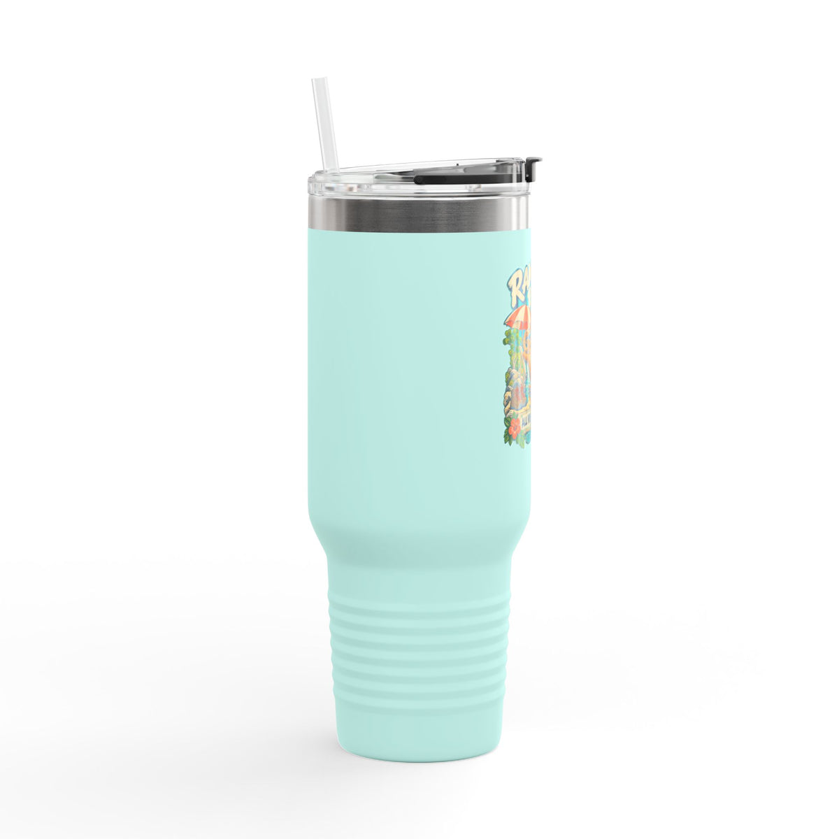 Ram Head Retreat St John USVI artwork on a Polar Camel 40 oz travel mug with handle, lid and straw.