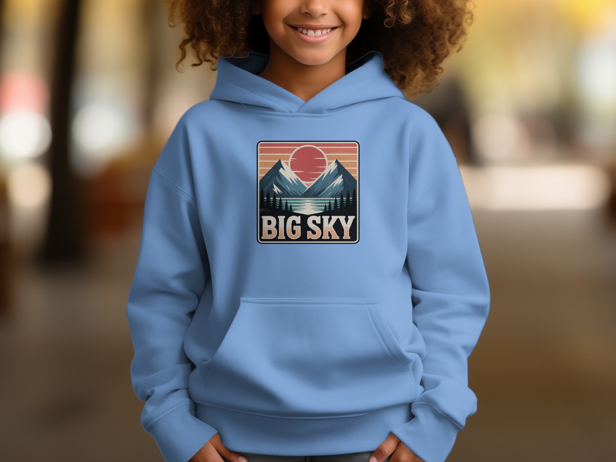 Big Sky Mountains Hoodie for Kids in Blue Color