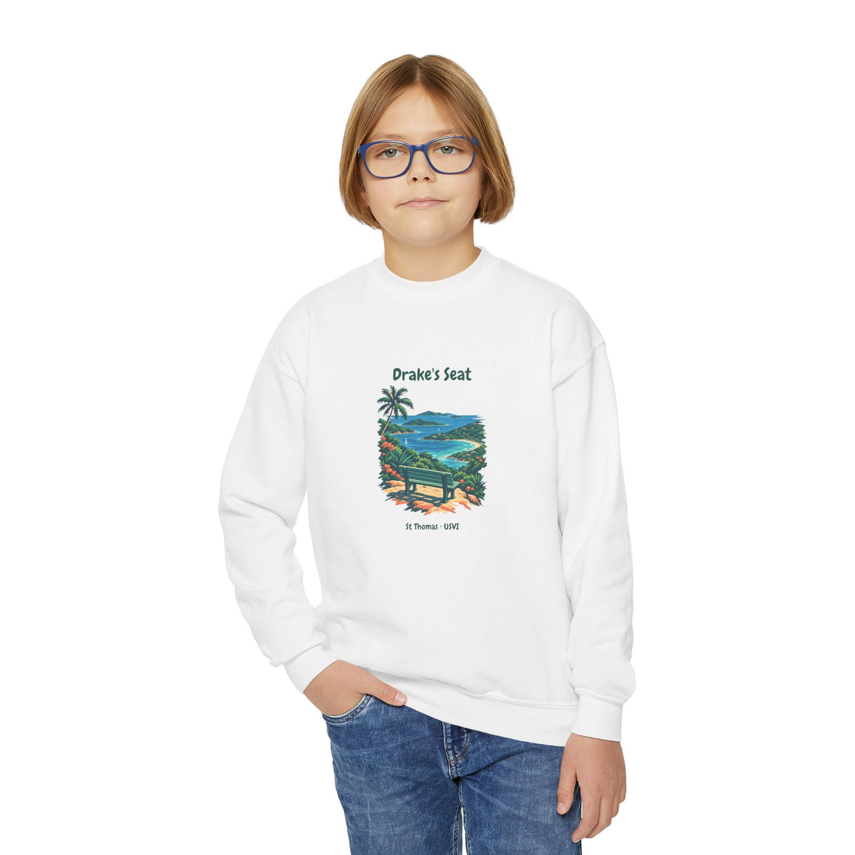 Drake's Seat St. Thomas USVI Gildan 18000B Youth Crewneck Sweatshirt