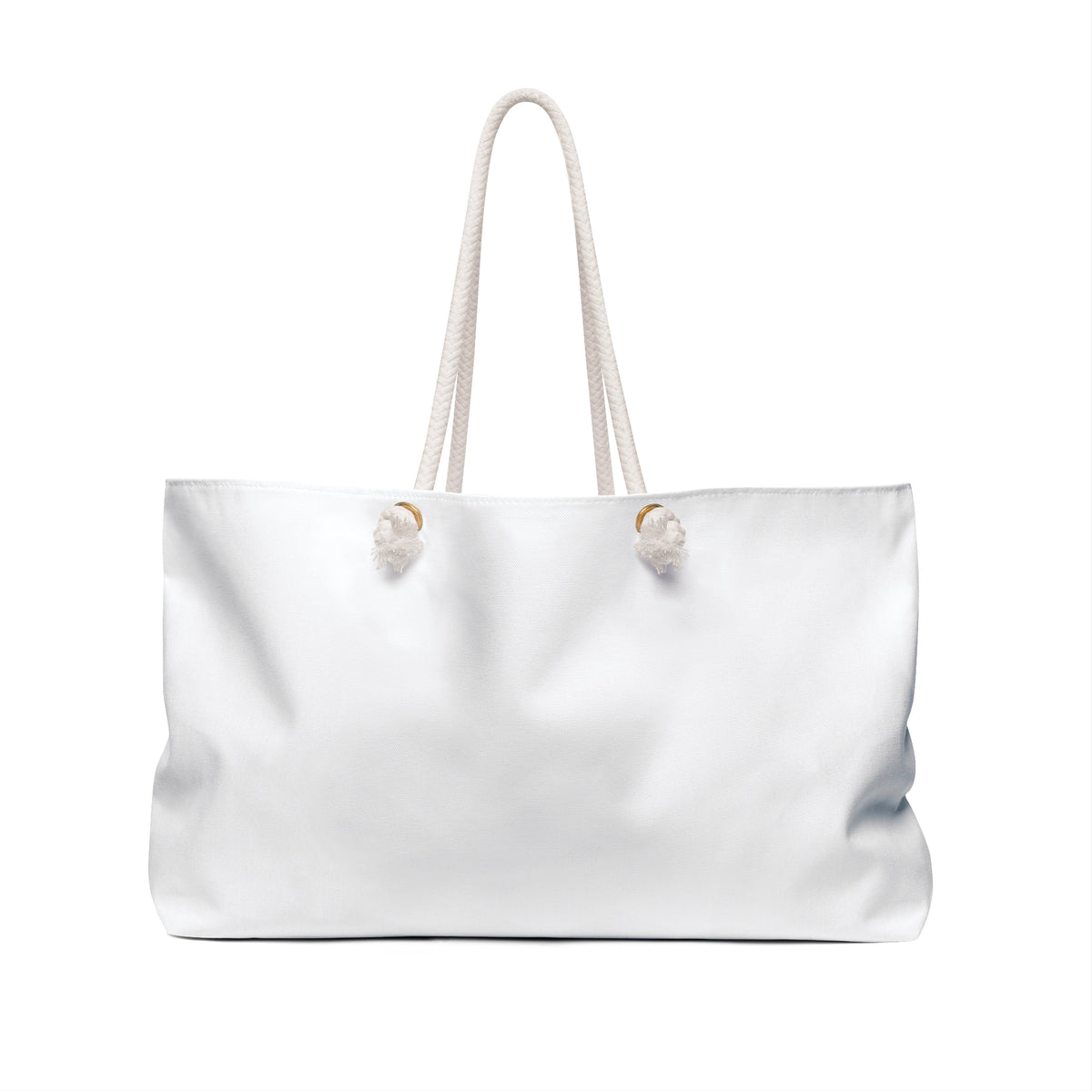 Unprinted reverse of the Ram Head Retreat Weekender bag with cream rope handles.