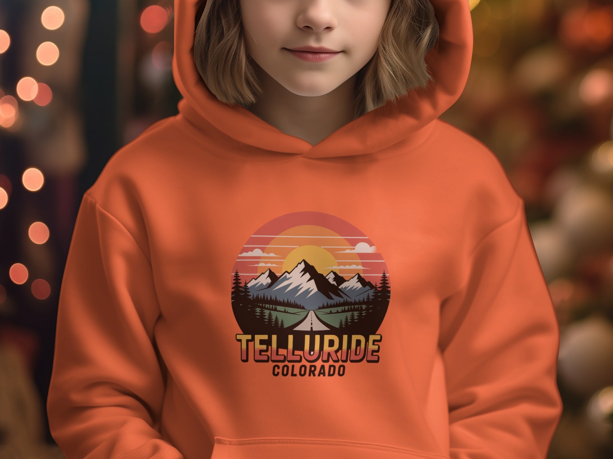Telluride Colorado Hoodie with Mountain Sunset Design
