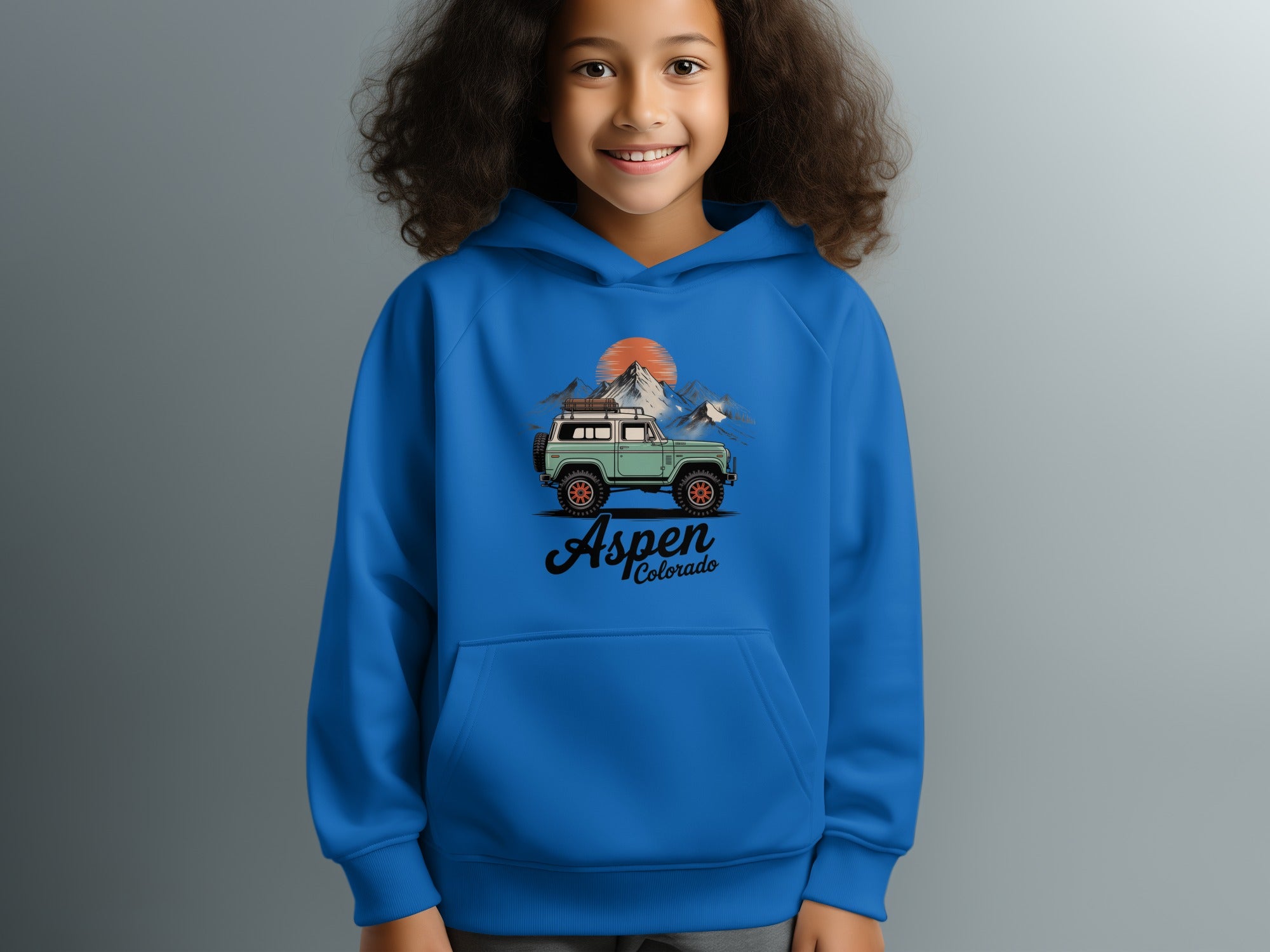 Aspen Colorado Hoodie with Mountains and Car