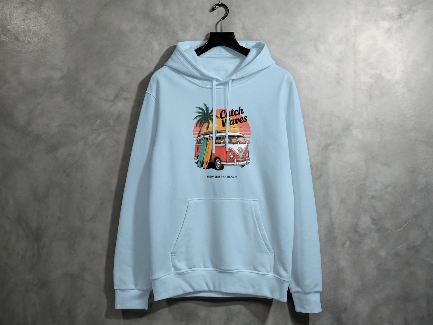 Catch Waves Hoodie with Surf Van Design Hoodie