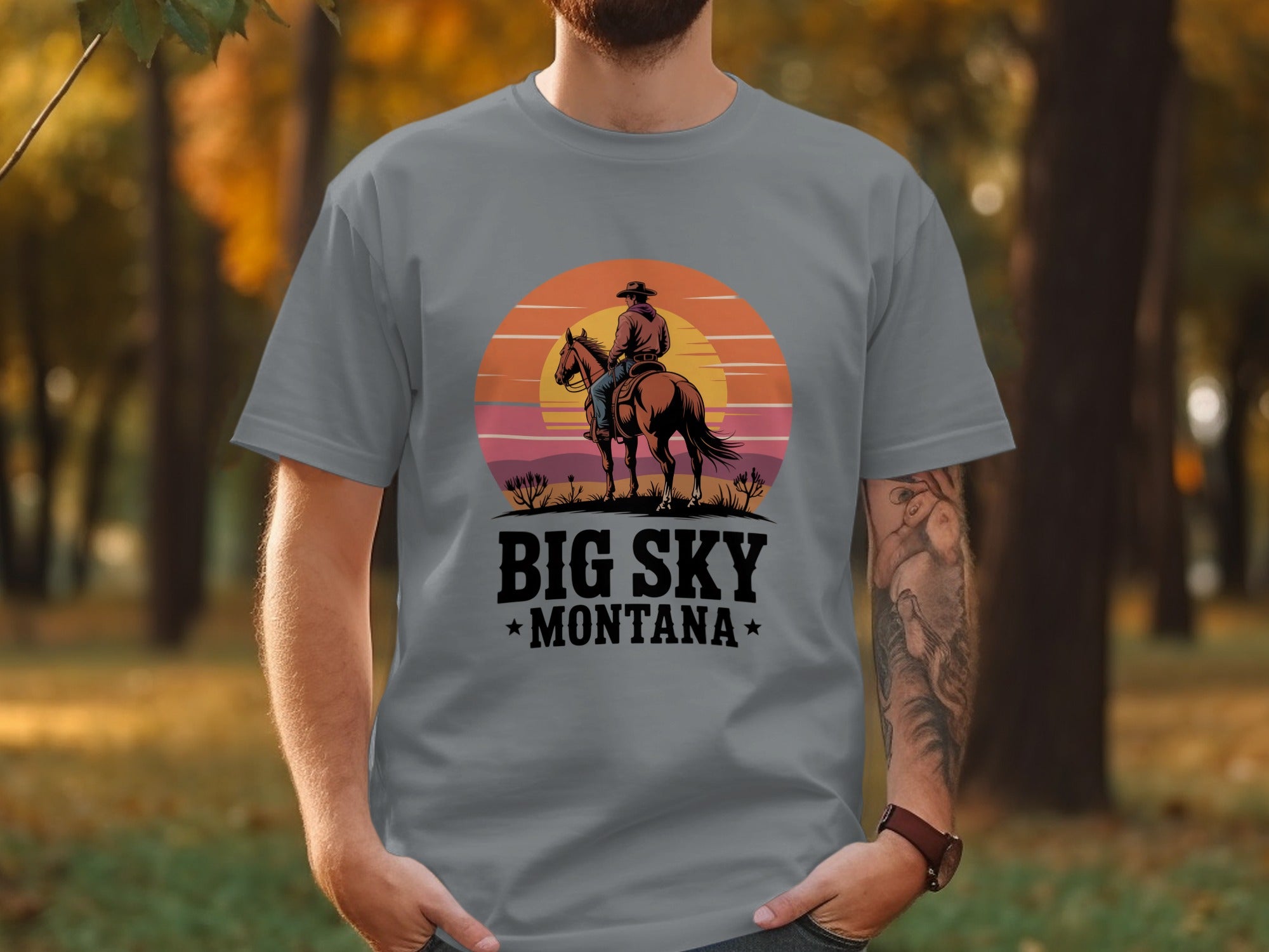 Big Sky Montana Sunset Cowboy Graphic T-shirt product type