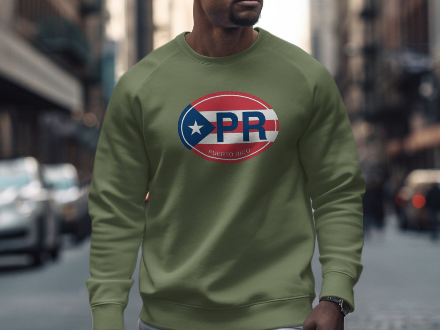 Puerto Rico Mens Sweatshirt Military Green