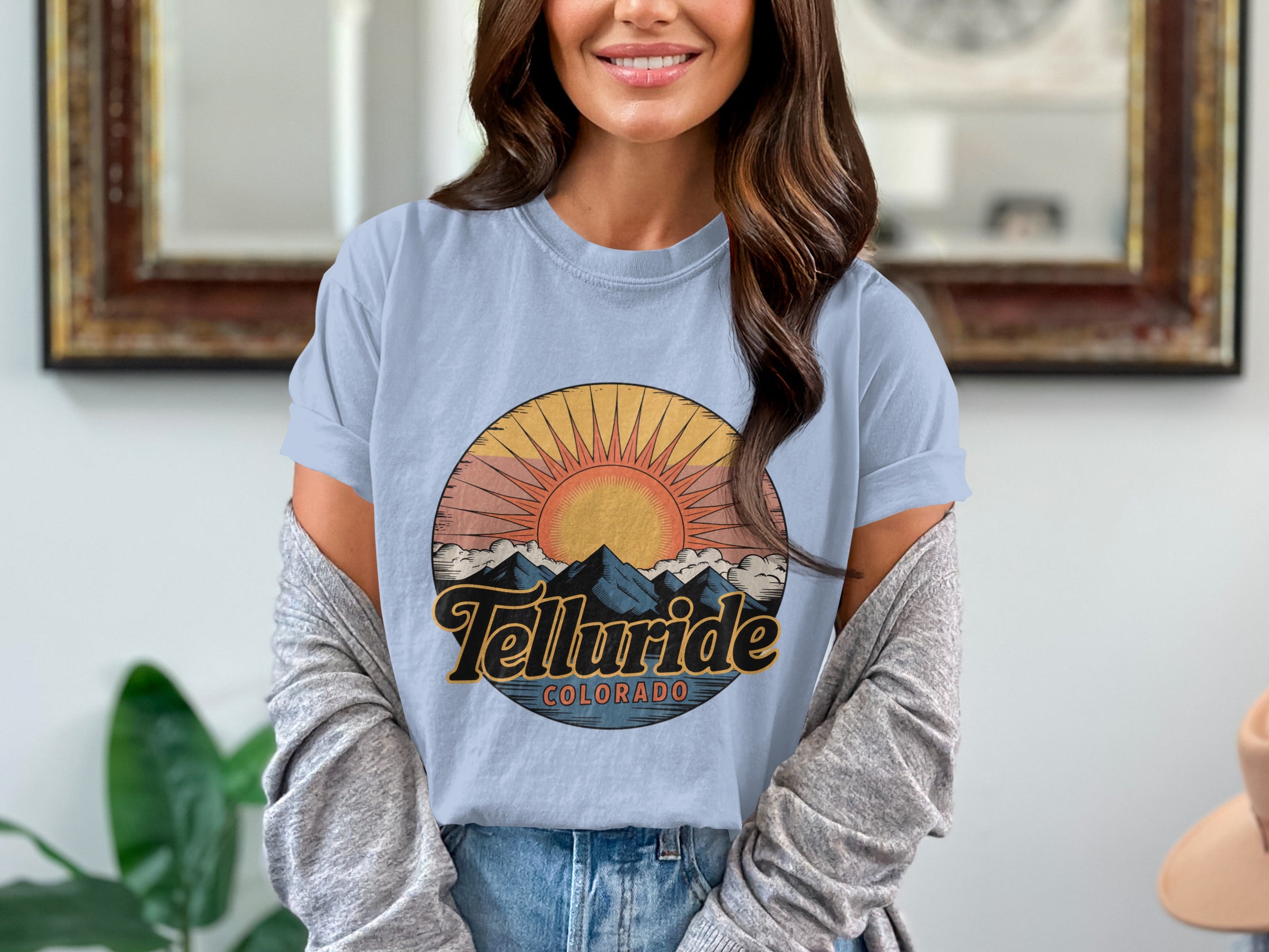 Vintage Telluride Colorado T-shirt with Sun and Mountains product