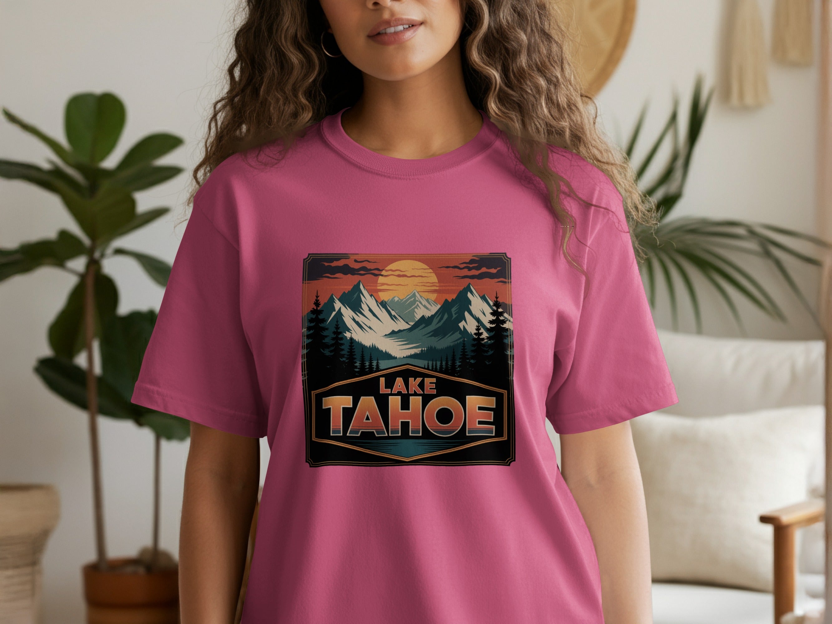 Lake Tahoe Scenic Design Pink Graphic T Shirt product