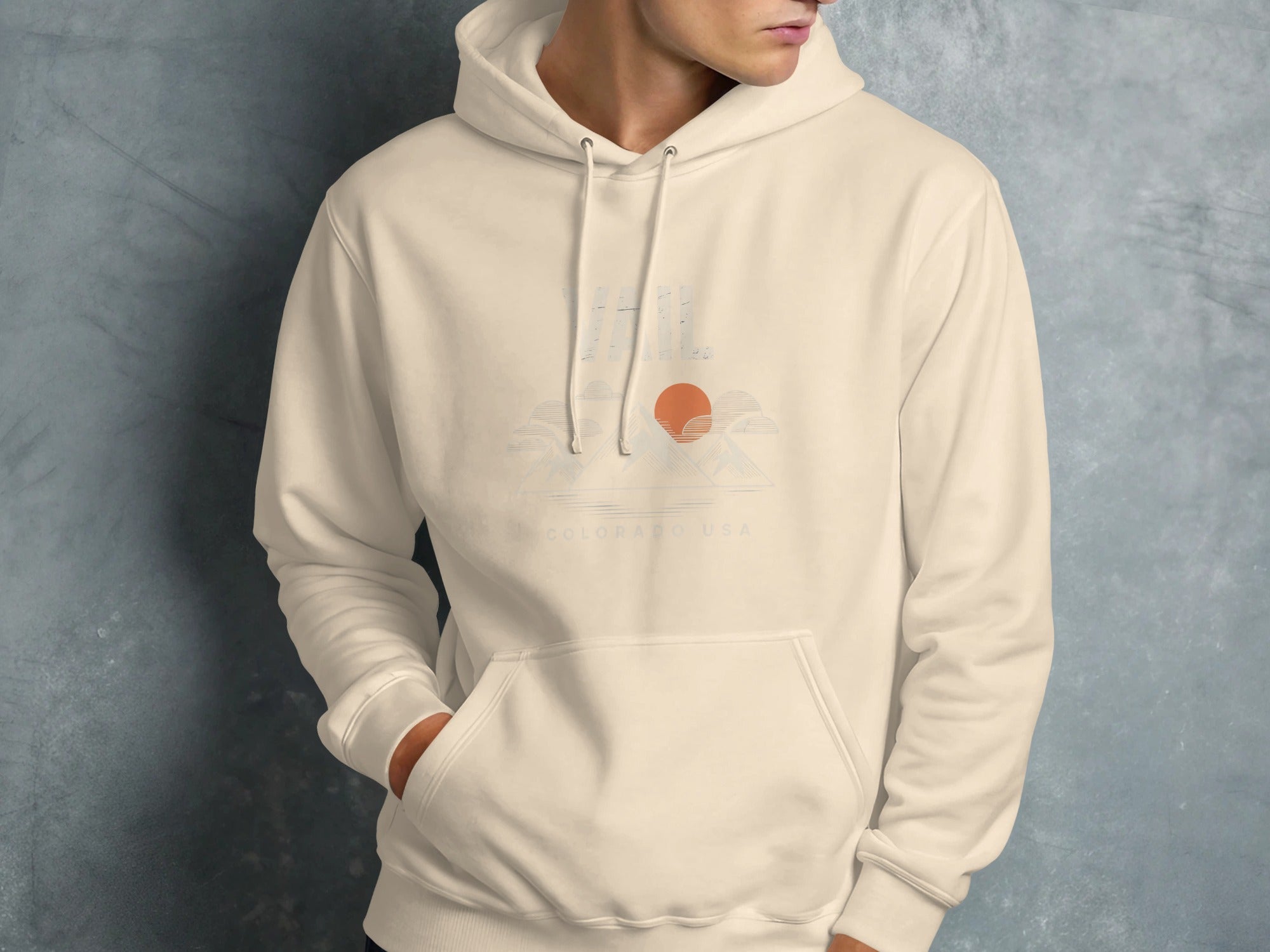 Stylish Beige Hoodie with Mountains and Sun Hoodie