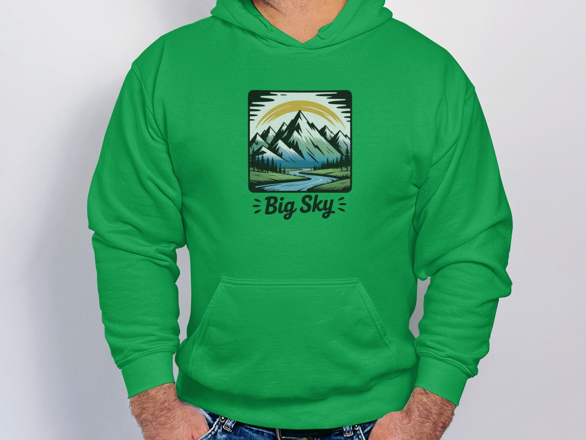 Big Sky Green Mountains Hoodie with Casual Design