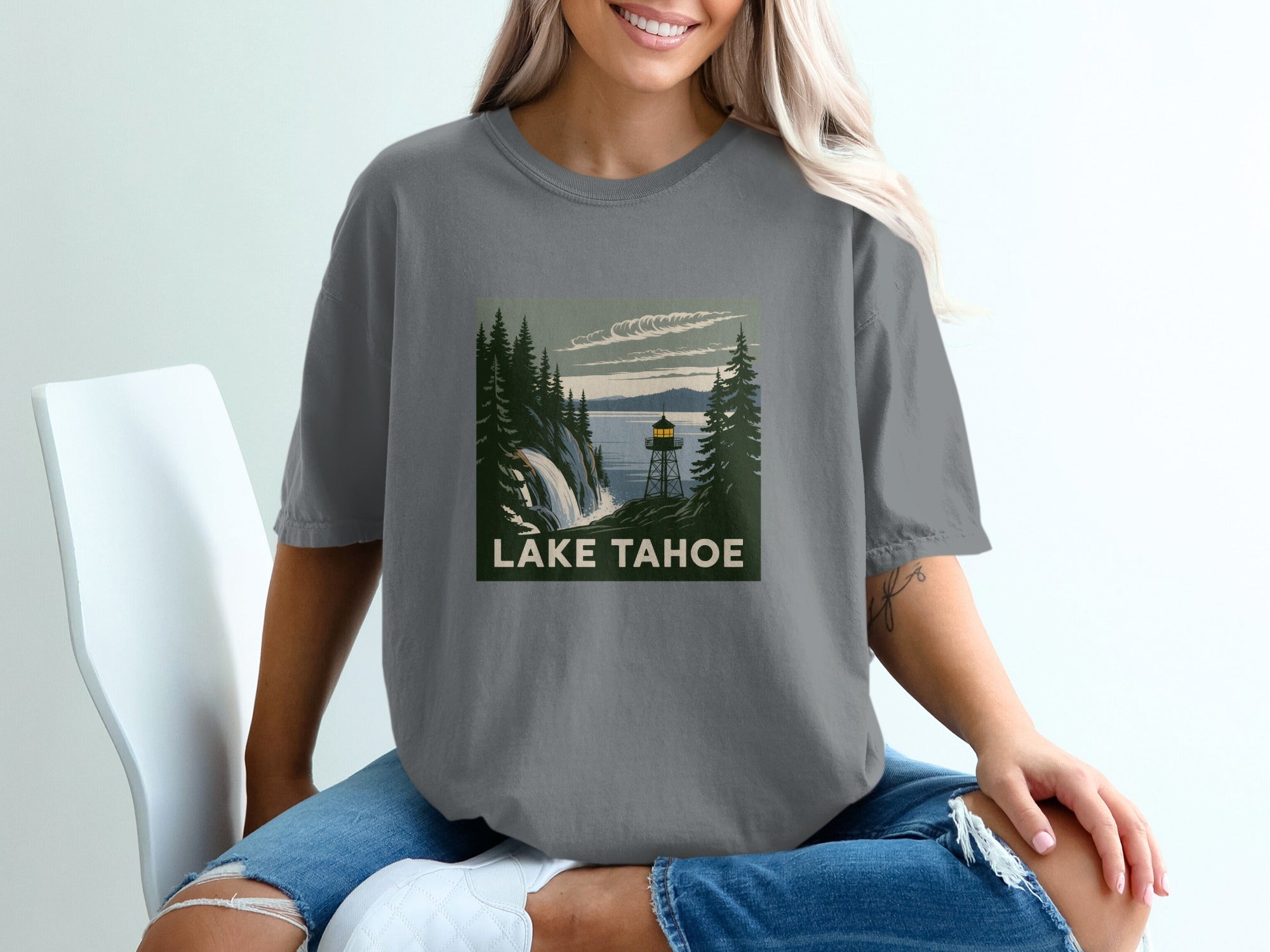 Lake Tahoe Womens T-Shirt Scenic View with Lighthouse T-Shirt