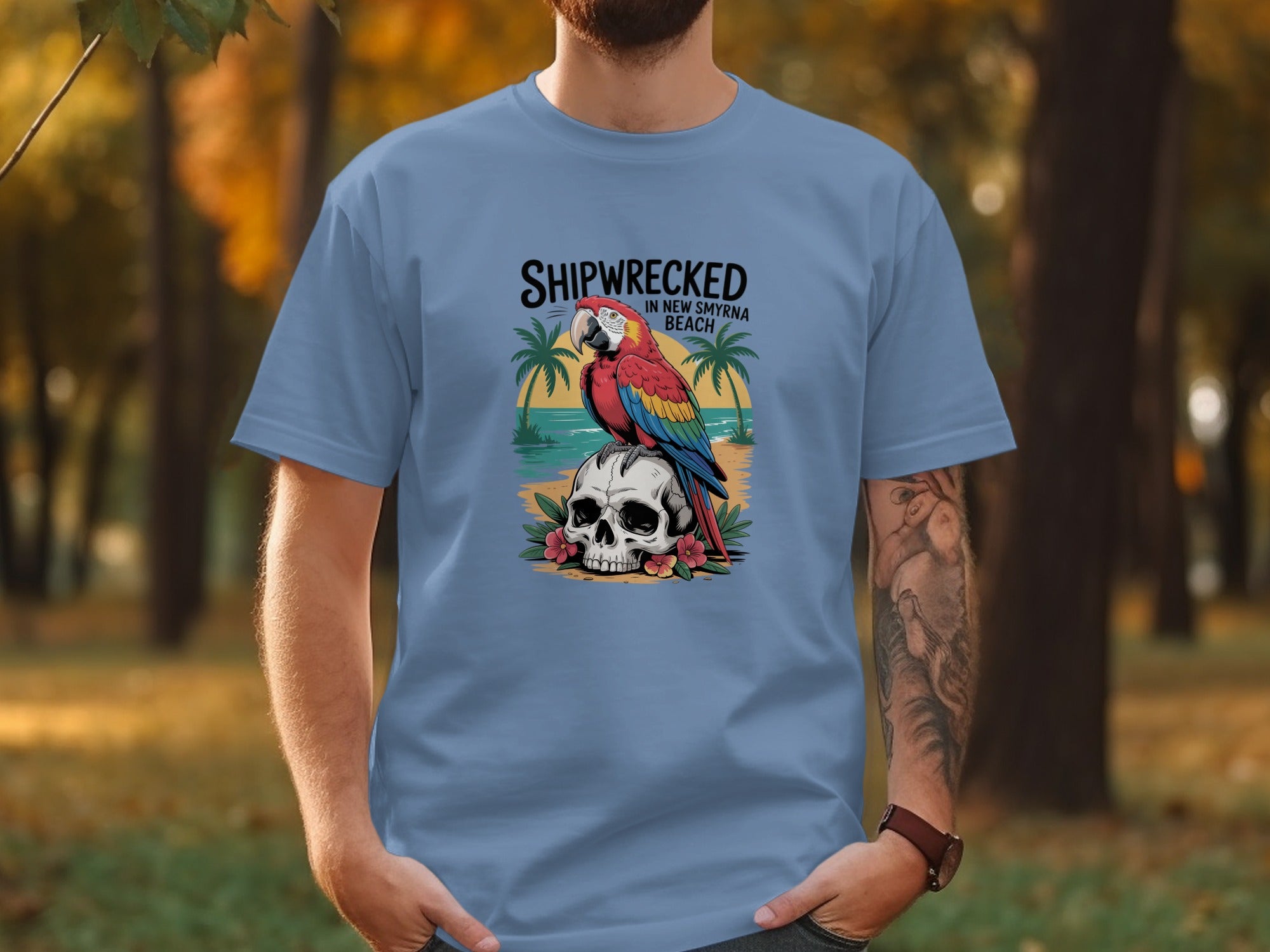 Shipwrecked Parrot Skull Beach Tee Shirt product type