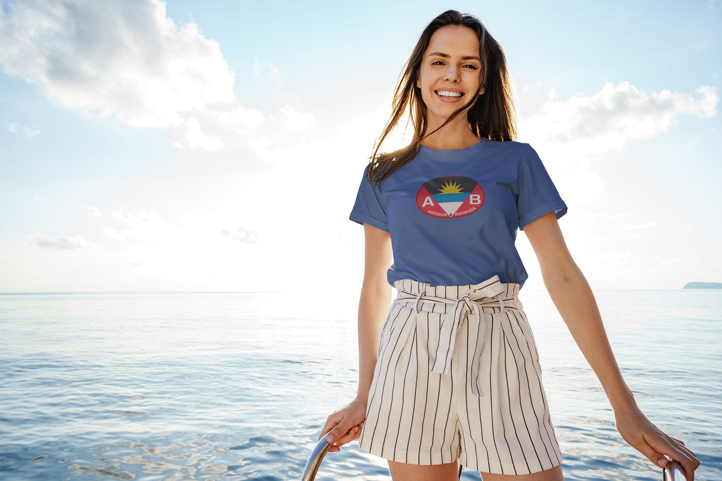 Antigua and Barbuda Flag oval Logo T-Shirt Gift Royal blue