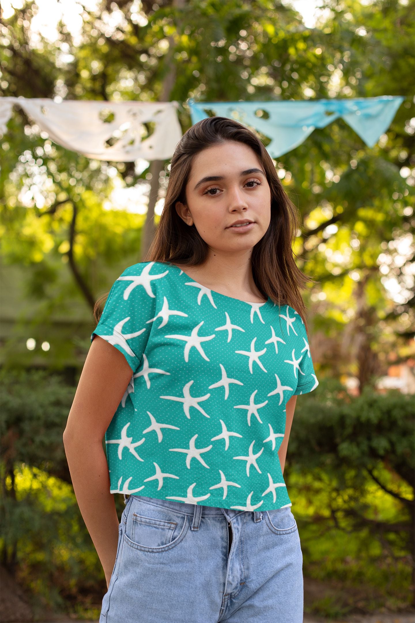 Aqua Starfish Women's Crop Tee