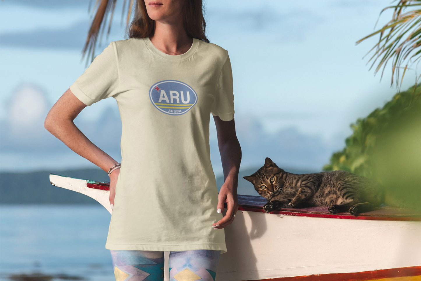 Aruba Flag Oval Logo T-Shirt Souvenir Gift  Natural