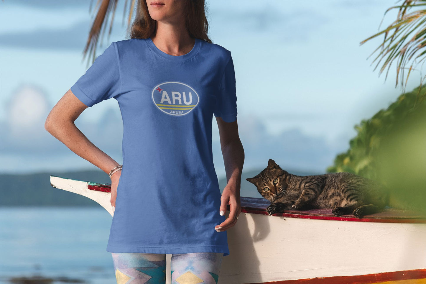 Aruba Flag Oval Logo T-Shirt Souvenir Gift  Royal Blue