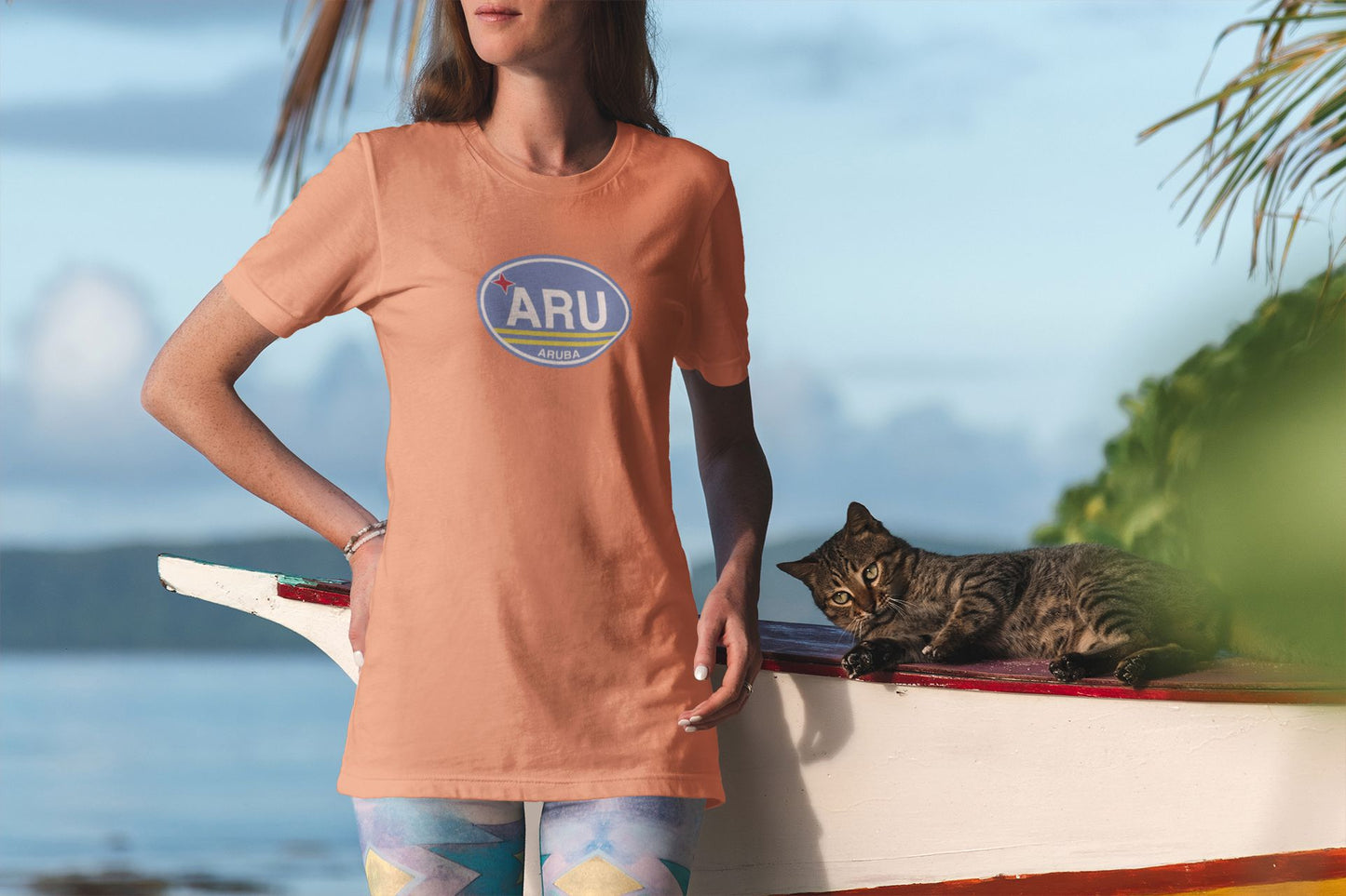 Aruba Flag Oval Logo T-Shirt Souvenir Gift Coral