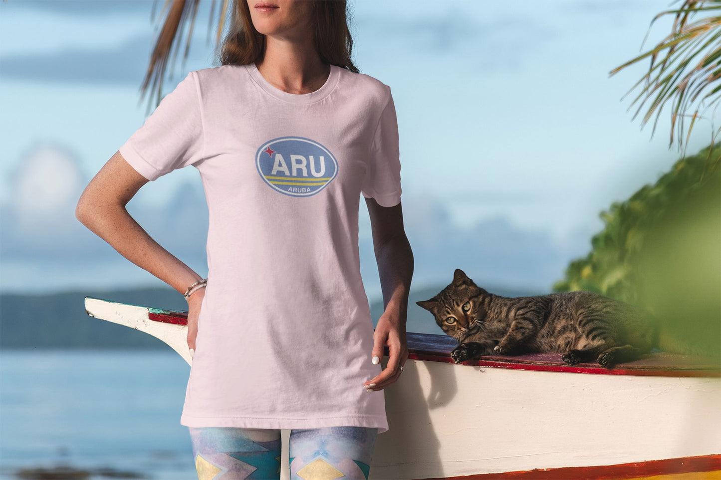 Aruba Flag Oval Logo T-Shirt Souvenir Gift  Pink