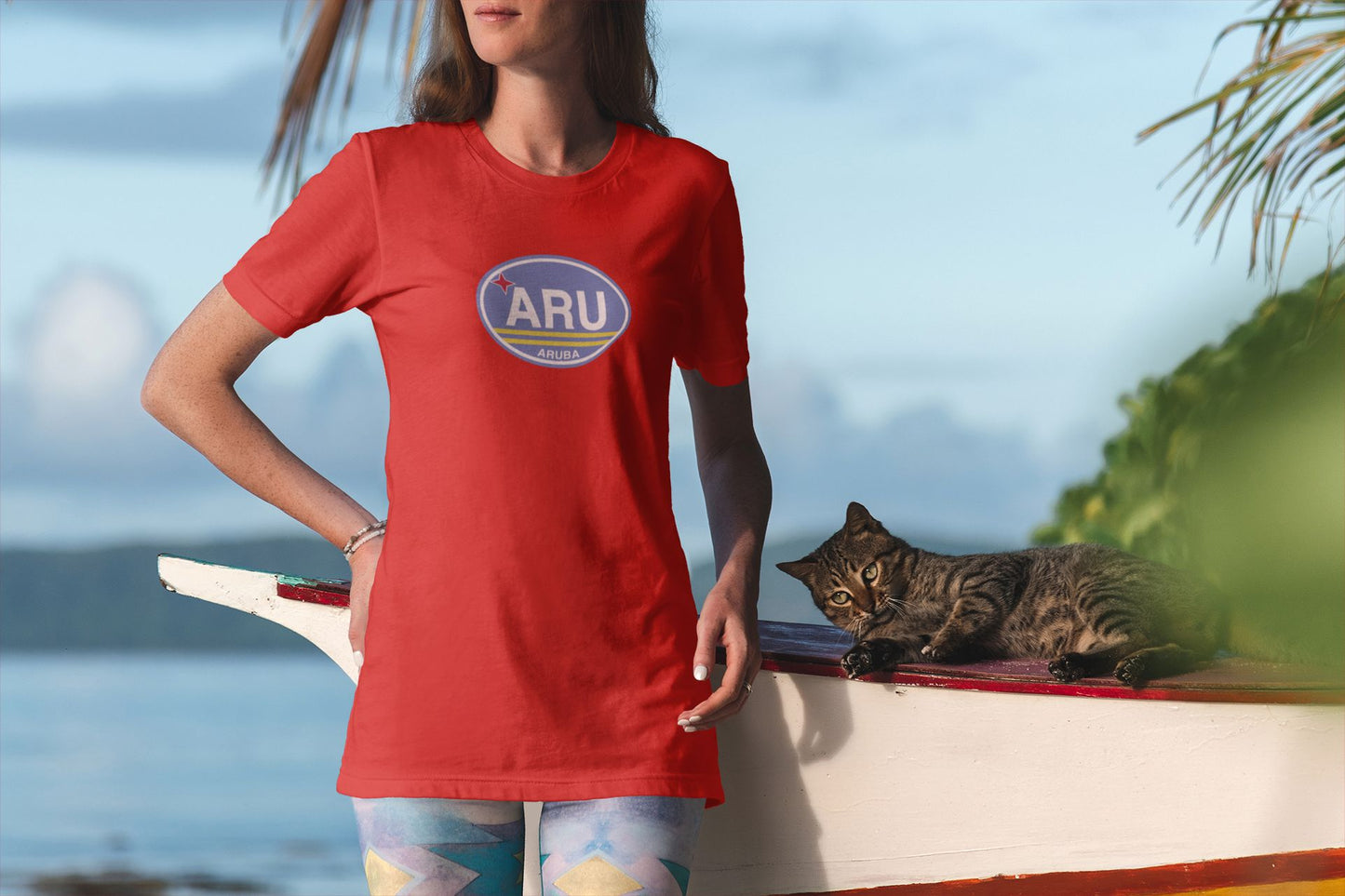 Aruba Flag Oval Logo T-Shirt Souvenir Gift  Red