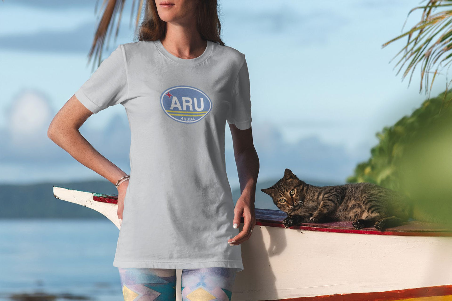 Aruba Flag Oval Logo T-Shirt Souvenir Gift  Grey Gray