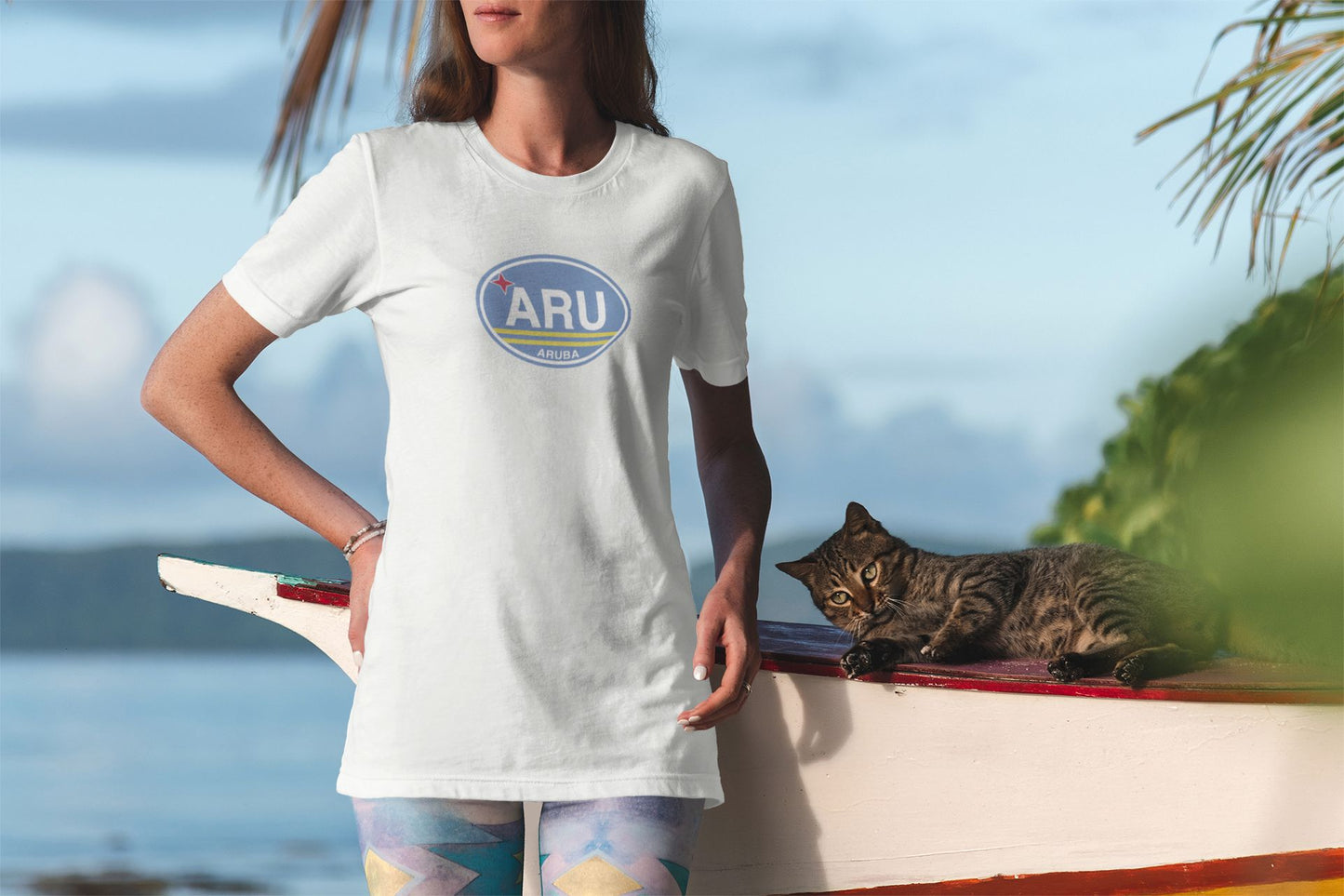 Aruba Flag Oval Logo T-Shirt Souvenir Gift  White