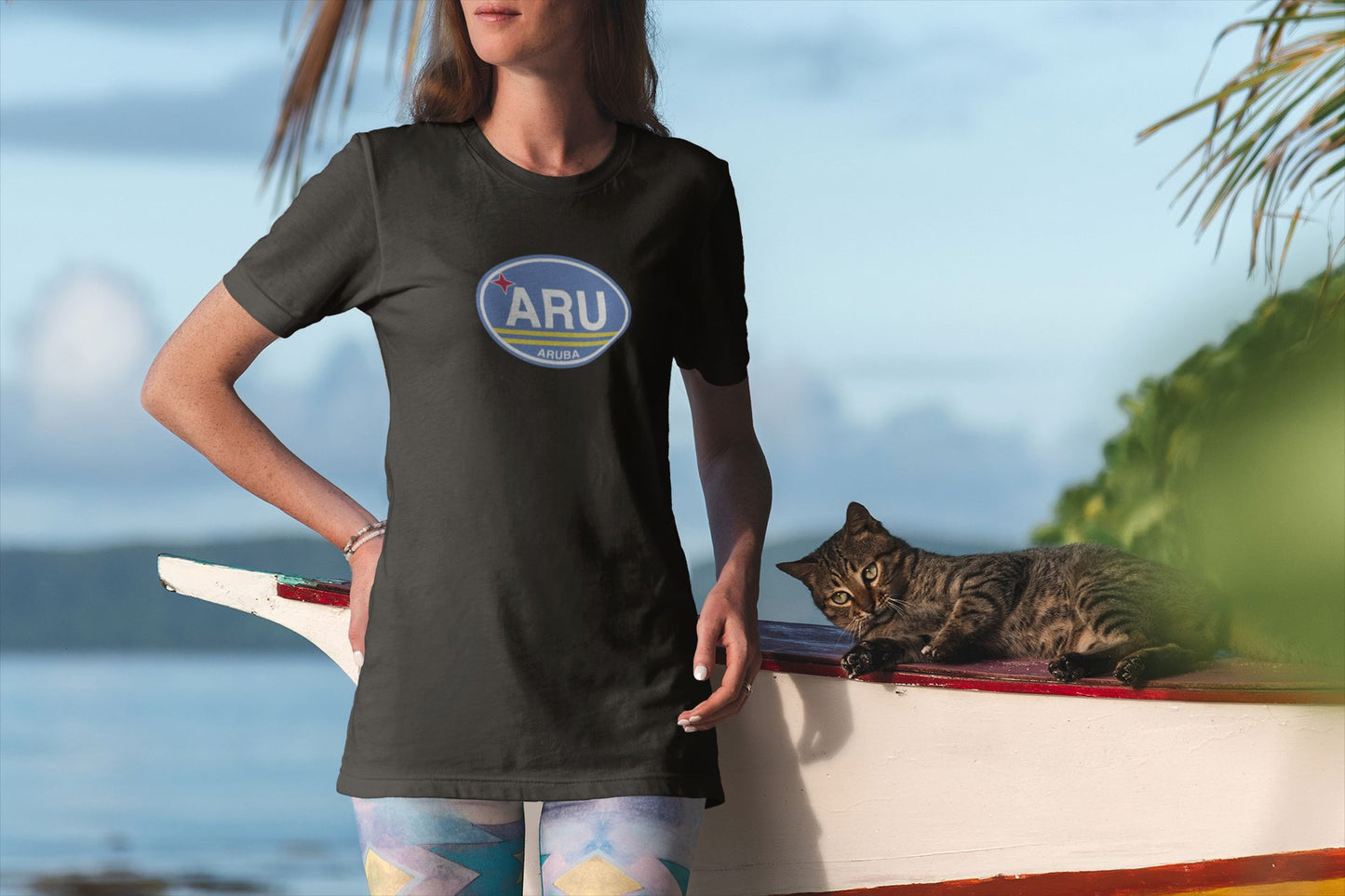 Aruba Flag Oval Logo T-Shirt Souvenir Gift  Black