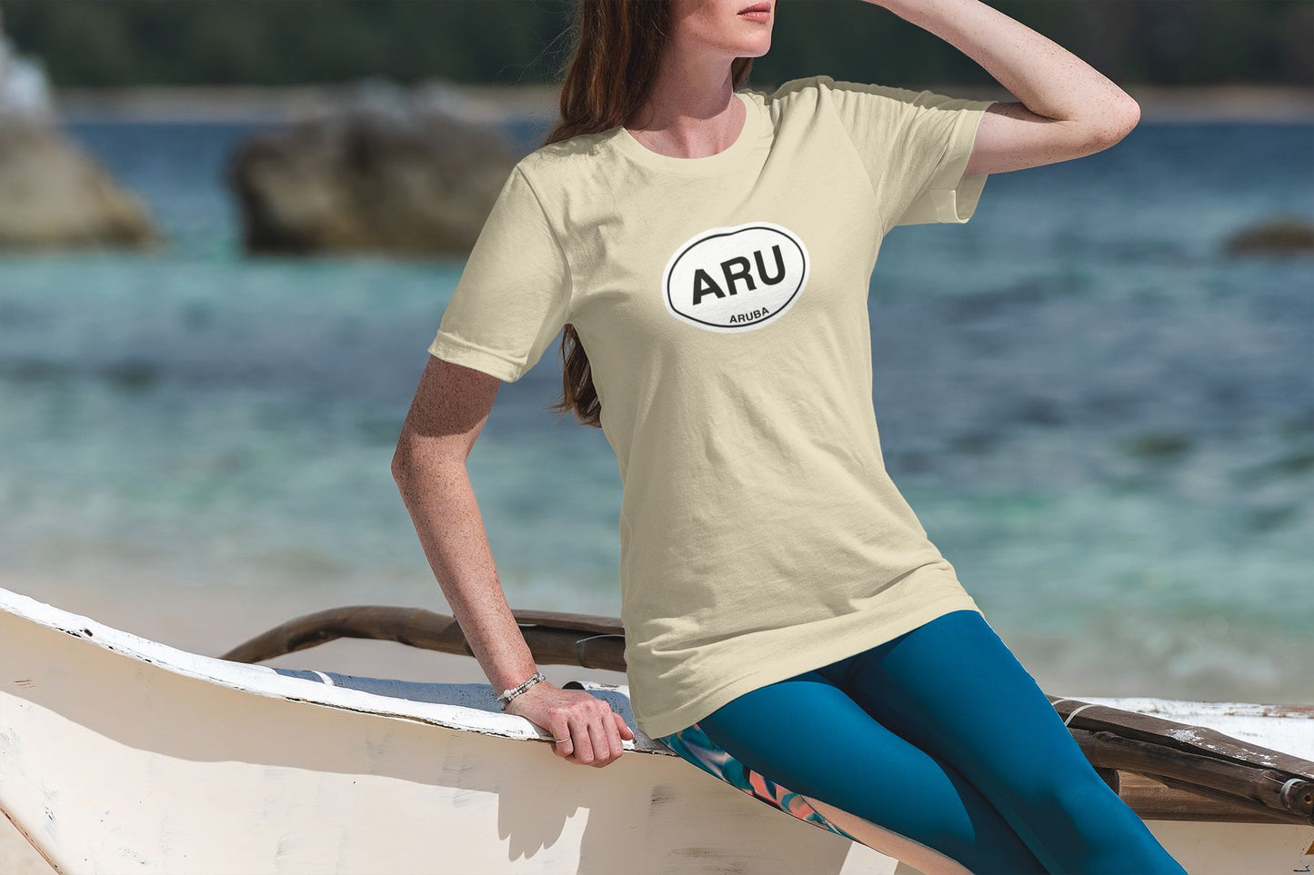 Aruba Classic Oval Logo T-Shirt Gift Souvenir Natural