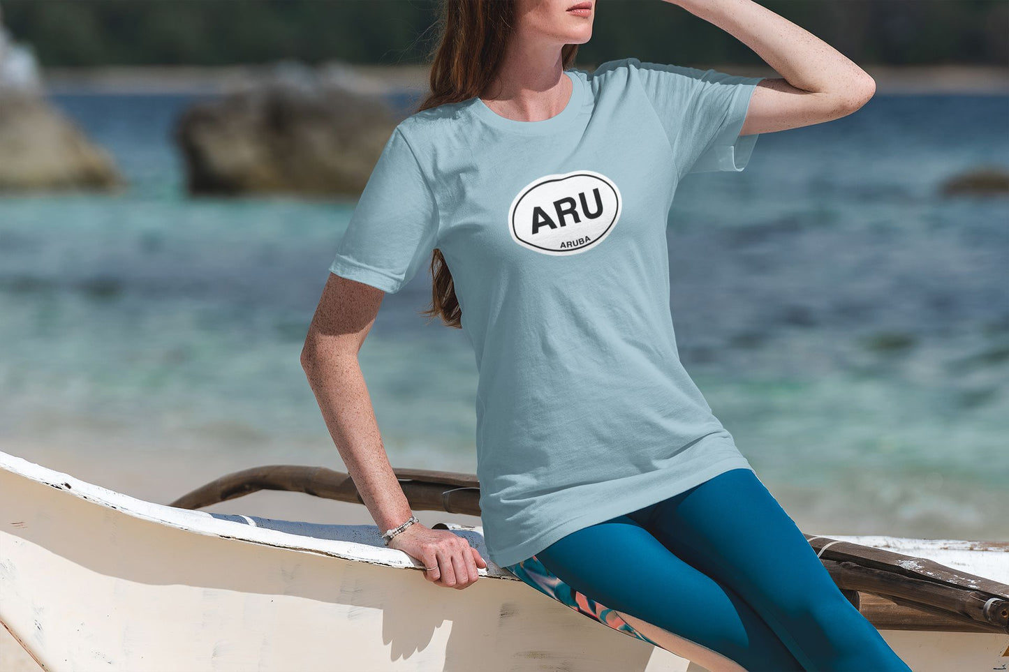 Aruba Classic Oval Logo T-Shirt Gift Souvenir baby blue