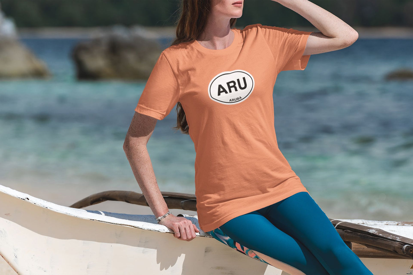 Aruba Classic Oval Logo T-Shirt Gift Souvenir Coral