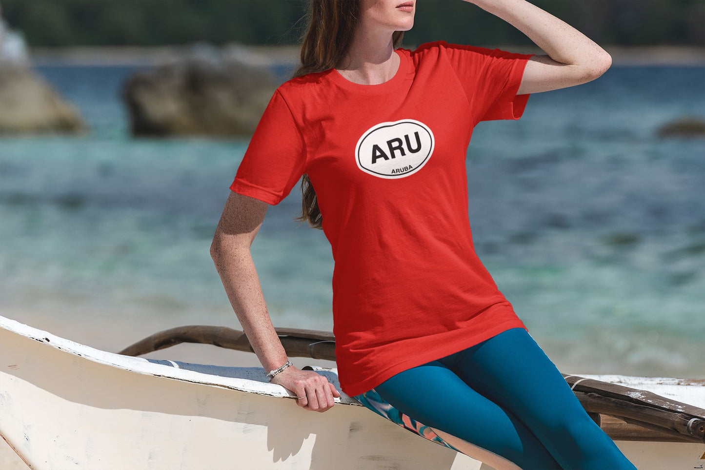 Aruba Classic Oval Logo T-Shirt Gift Souvenir Red