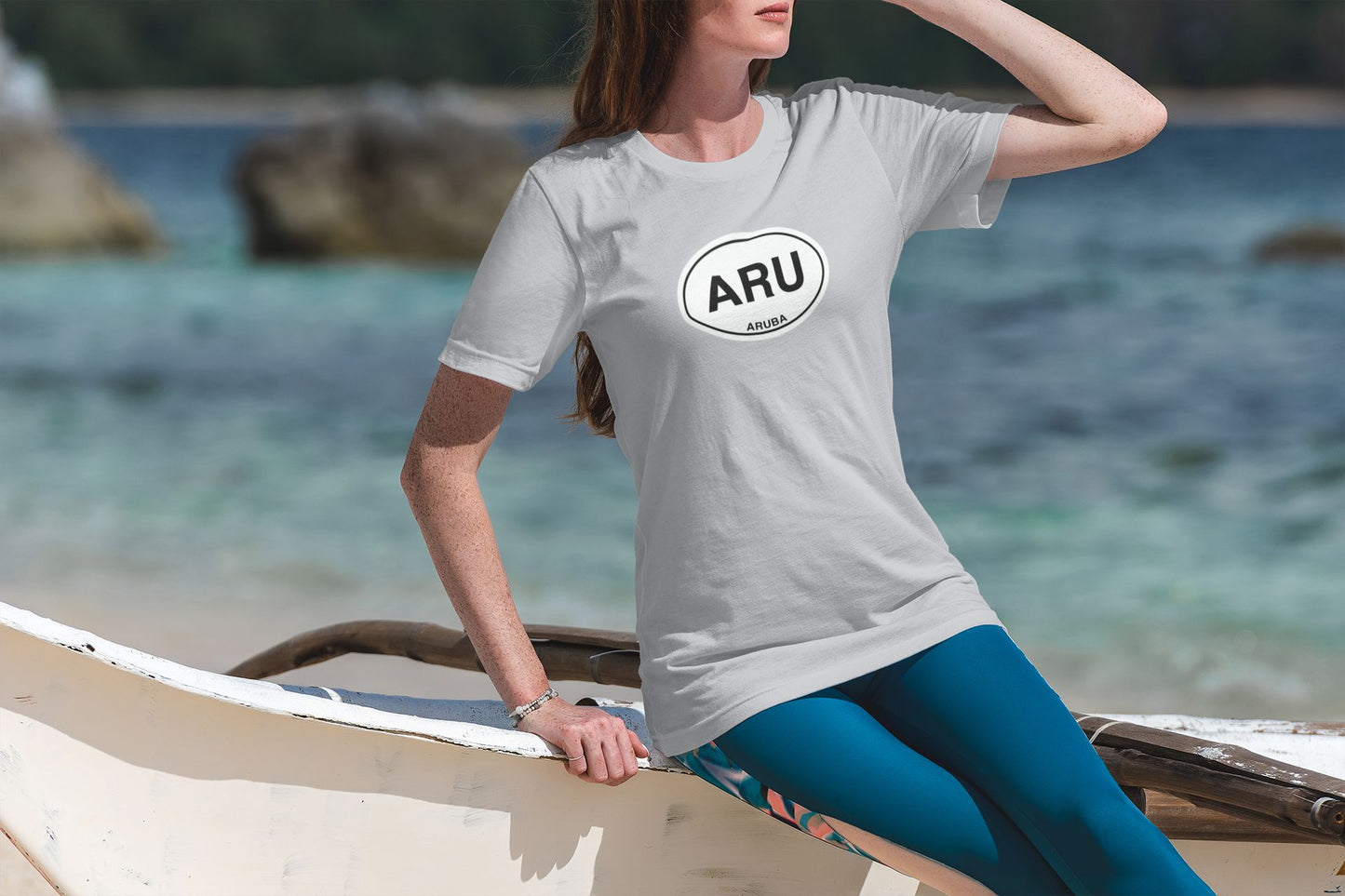 Aruba Classic Oval Logo T-Shirt Gift Souvenir Grey Gray