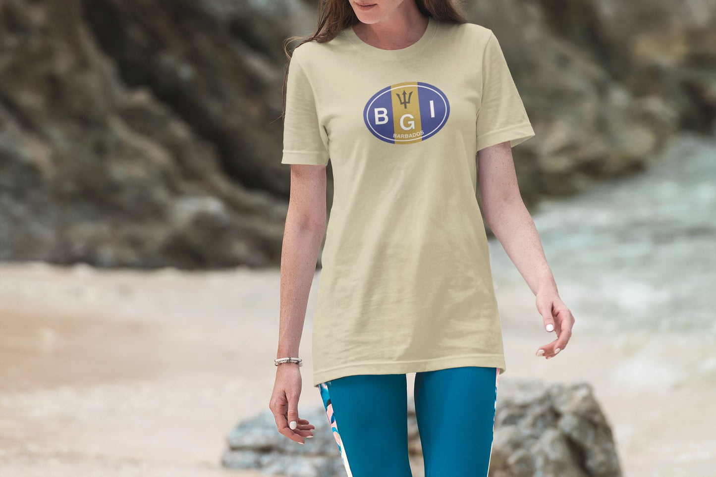 Barbados Flag Oval Logo T-Shirt Gift Souvenir Natural