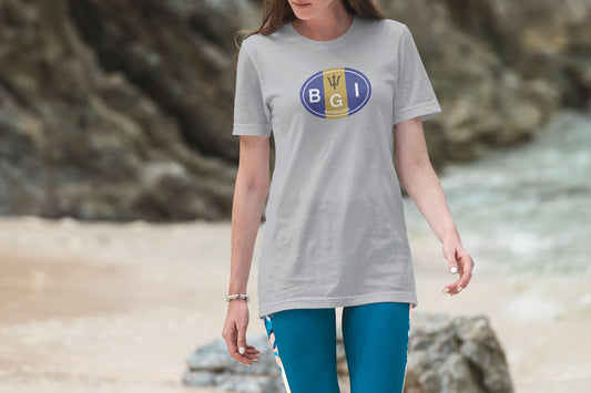 Barbados Flag Oval Logo T-Shirt Gift Souvenir Grey Gray