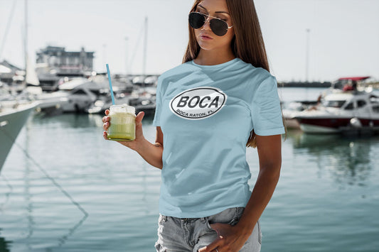 Womens Tshirt with Boca Raton Florida Oval Logo on front