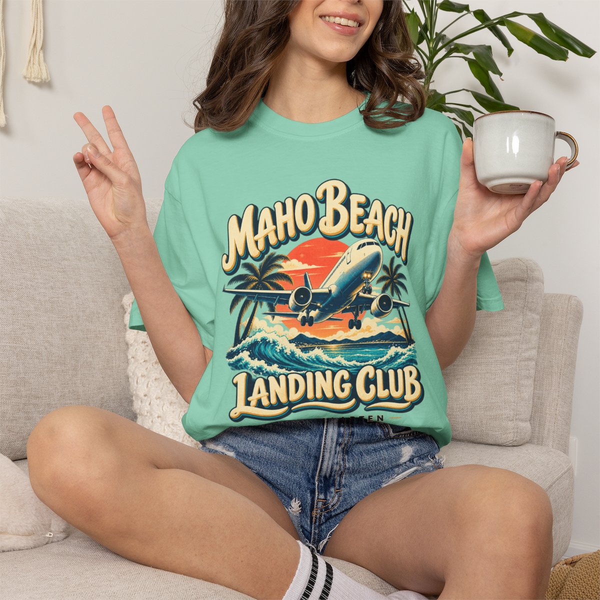 Maho Beach Landing Club Comfort Colors 1717, supplier person 5 context 2 mockup