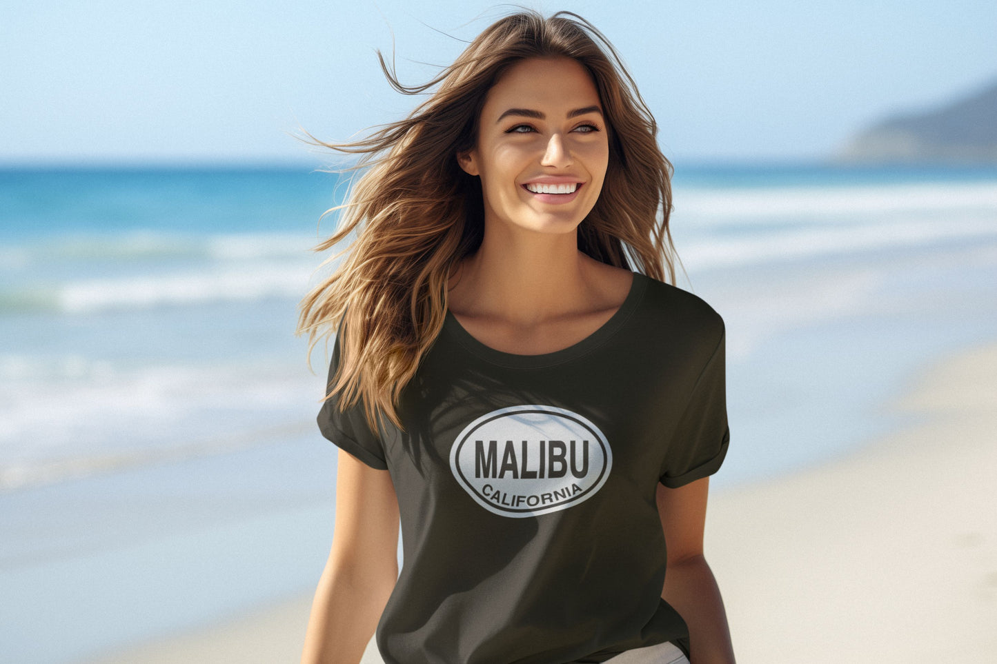 Malibu Oval logo T-Shirt Gift Souvenir Black