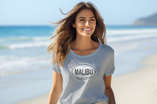 Malibu Oval logo T-Shirt Gift Souvenir Baby blue