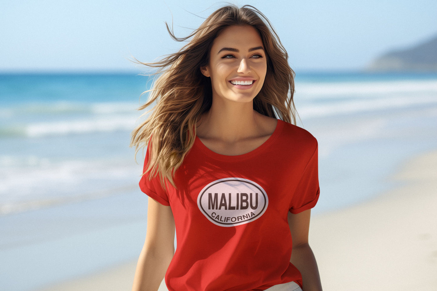 Malibu Oval logo T-Shirt Gift Souvenir Red