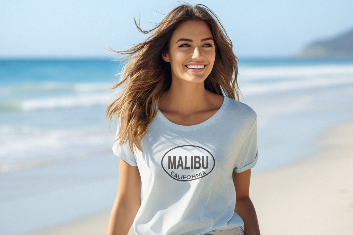 Malibu Oval logo T-Shirt Gift Souvenir White