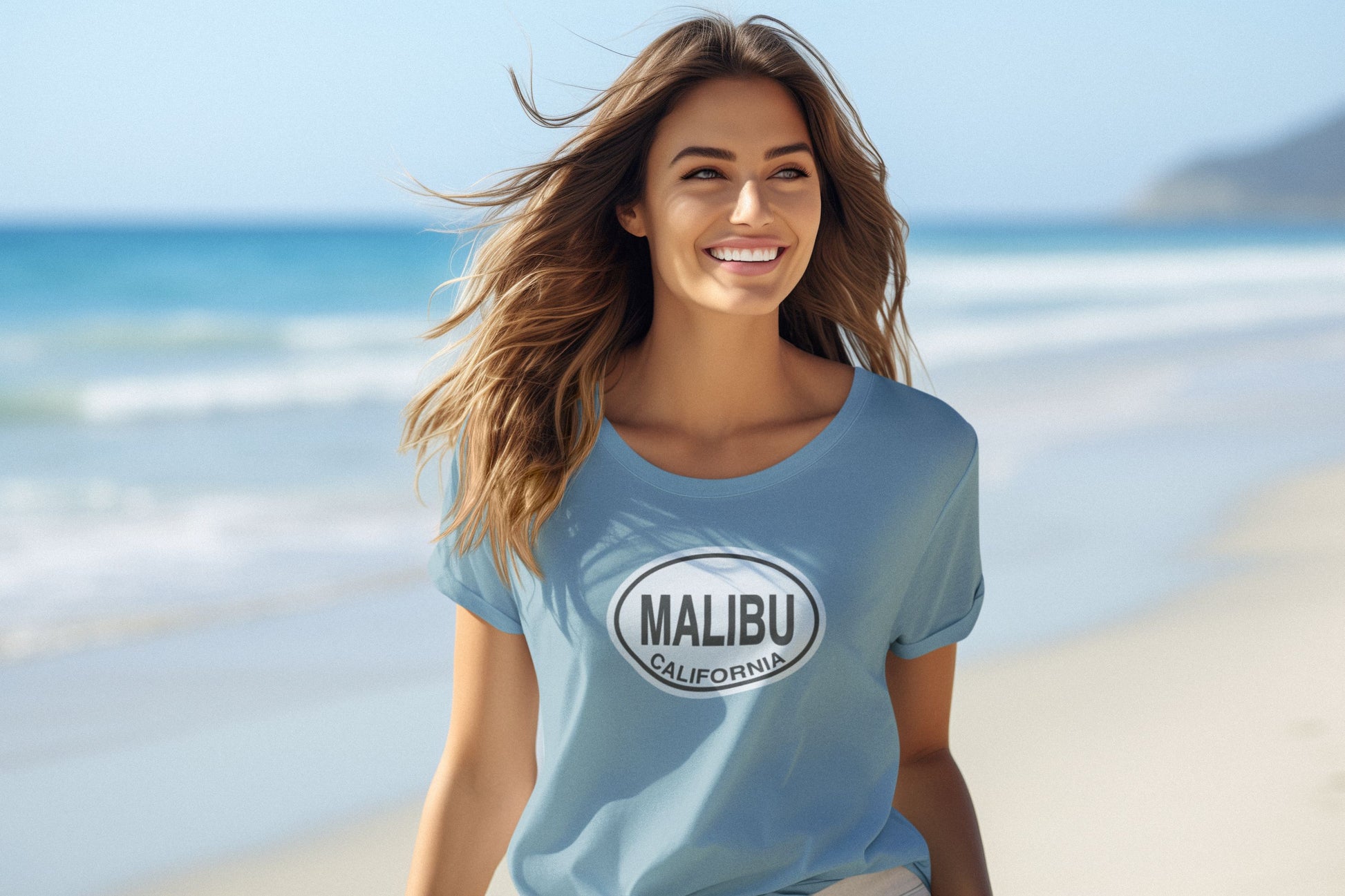 Malibu Oval logo T-Shirt Gift Souvenir Baby Blue