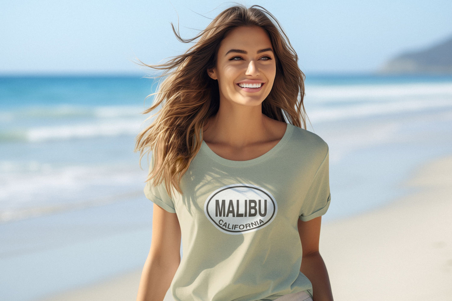 Malibu Oval logo T-Shirt Gift Souvenir Natural