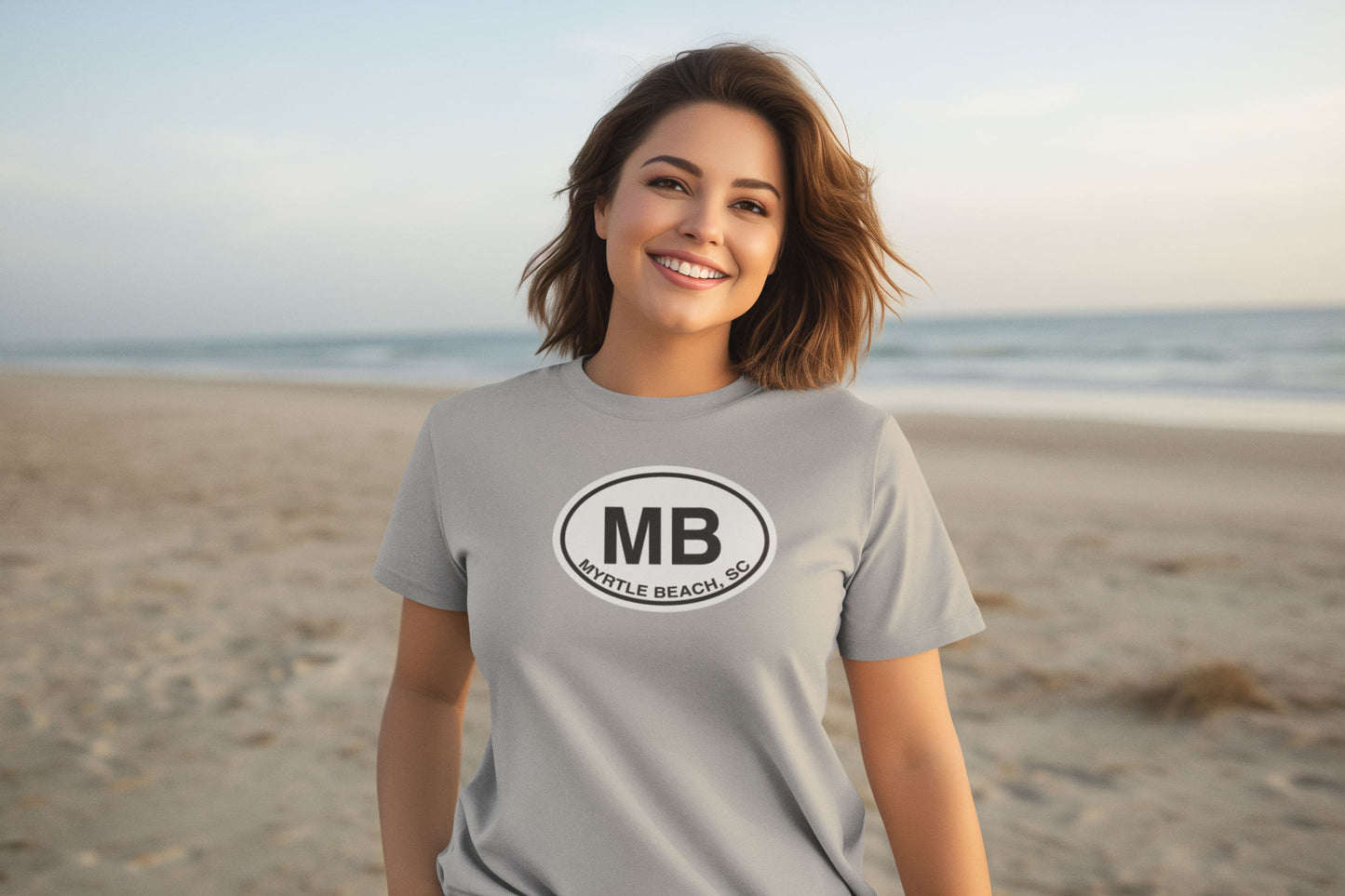 Myrtle Beach T-Shirt Gift Oval Logo Grey Gray