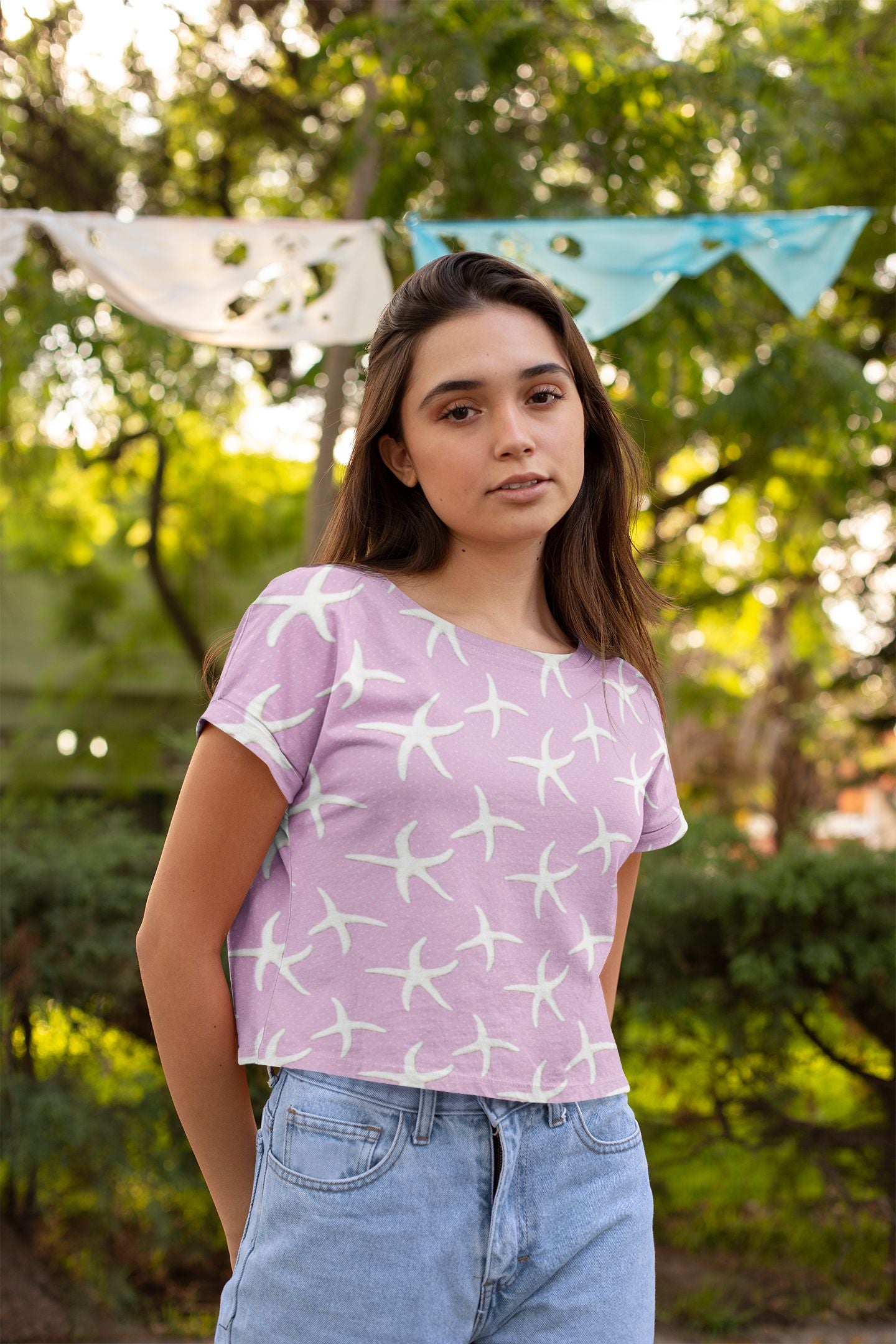 Women's Pink Starfish Crop Top