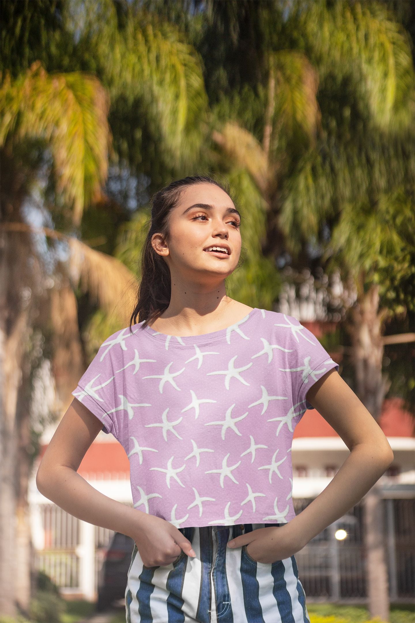 Women's Pink Starfish Crop Top